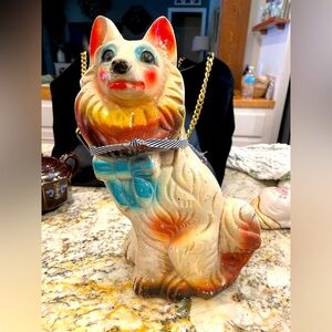 Vintage 1940s carnival prize Collie chalk dog bank